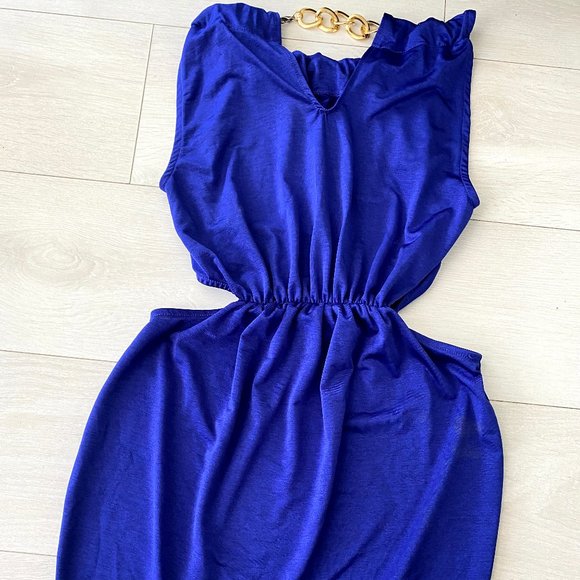 Asos royal blue side cut out gold chain dress - Picture 2 of 4
